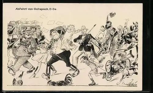 AK Gallspach, Abfahrt, Reisende mit Auto und Motorrad