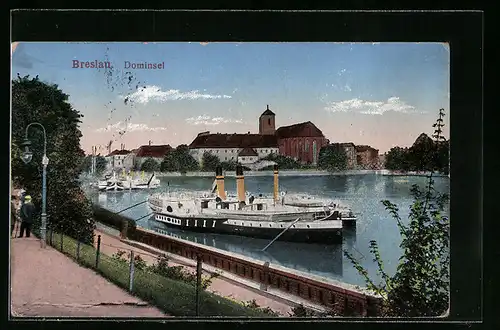 AK Breslau, Dominsel mit Dampfern
