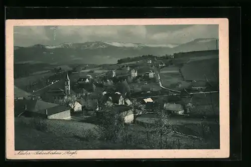 AK Nieder-Schreiberhau, Ortsansicht mit dem Riesengebirge