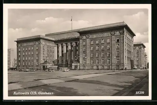 AK Kattowitz, Strassenpartie am Gauhaus