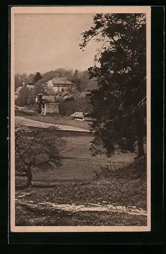 AK Kamienietz b. Gleiwitz, Ortspartie in der Frühlingssonne