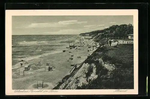 AK Rewahl in Pom., Strand mit Blick auf das Meer