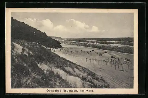 AK Neuendorf /Insel Wollin, Strand und Meer von den Dünen aus gesehen
