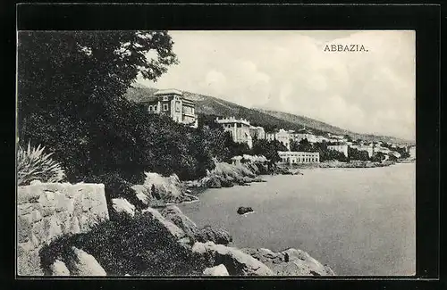 AK Abbazia, Ortsansicht mit Uferpartie