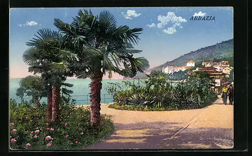 AK Abbazia, Promenade mit Palmen