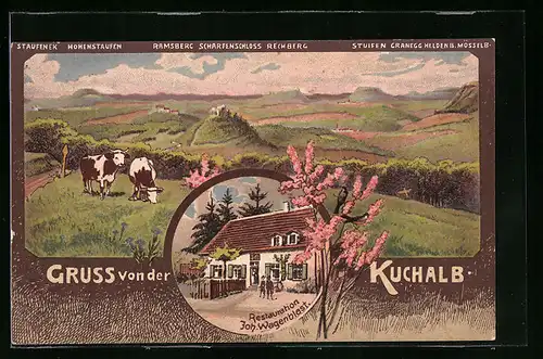 Künstler-AK Donzdorf, Gasthaus Kuchalb von Joh. Wagenblast mit Landschaftspanorama