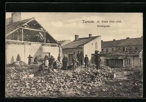 AK Tarnów, Strassenpartie in der Widokgasse in Trümmern, 1914-1915