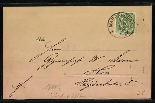 Vorläufer-AK Magdeburg, 1888, Einladung des Vereins für Briefmarkenkunde zu einer Sitzung im Central-Hotel