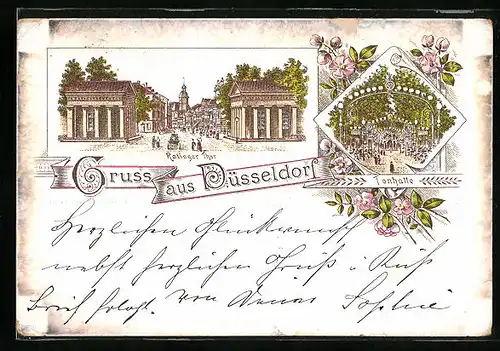 Vorläufer-Lithographie Düsseldorf, 1894, Gasthaus Tonhalle, Ratinger Tor