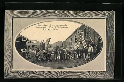AK Beifang-Selm, Dampfsägewerk und mechanische Schreinerei v. Witwe E. Wellenkamp, Passepartout