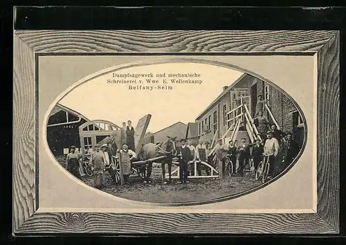 AK Beifang-Selm, Dampfsägewerk und mechanische Schreinerei v. Witwe E. Wellenkamp, Passepartout