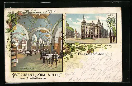 Lithographie Düsseldorf, Restaurant Zum Adler am Apollotheater, Innenansicht