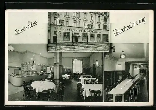 AK Düsseldorf, Gasthaus Fleischerinnung von Albert Dietz, Ratherstrasse 54, Innenansichten