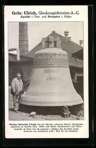 AK Apolda i. Thür., Meister Heinrich Ulrich mit der Domglocke zu Apolda 1923