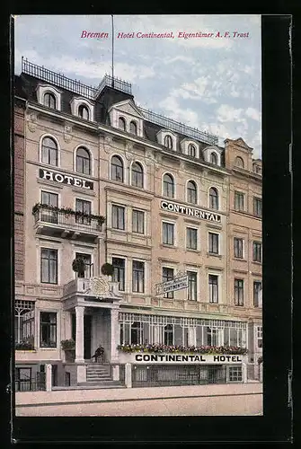 AK Bremen, Hotel Continental mit Strasse