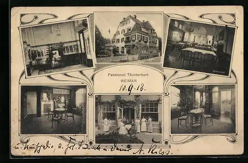 Passepartout-AK Weimar, Pensionat Töchterhort, Gebäude, Innenansichten, Eingangsbereich mit Frauengruppe