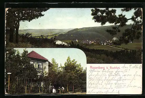 AK Rosenberg bei Buchfart, Gesamtansicht mit Umgebung, Gasthaus Waldschenke