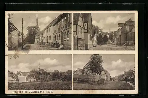 AK Krautheim /Th., Panorama des Ortes, Strassenpartien, Ortspartie mit Denkmal