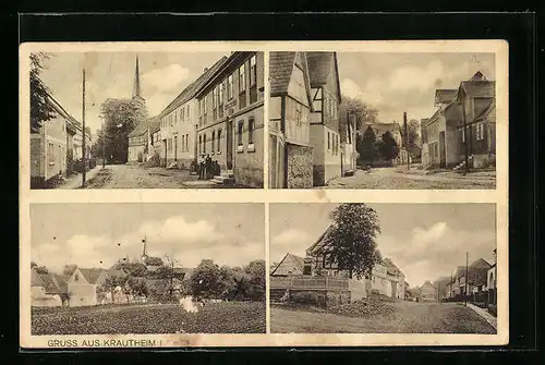 AK Krautheim /Th., Panorama des Ortes, Strassenpartien, Ortspartie mit Denkmal auf einem Podest