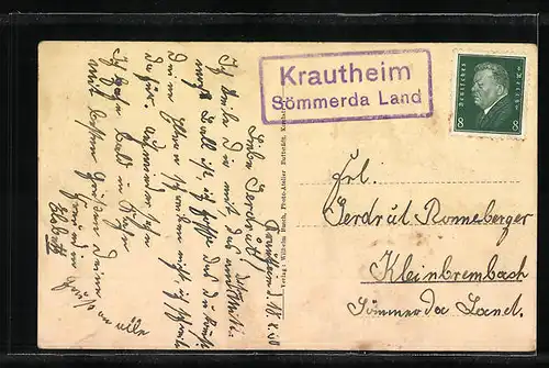 AK Krautheim /Th., Panorama des Ortes, Strassenpartien, Ortspartie mit Denkmal auf einem Podest