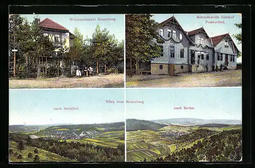 AK Buchfart, Blick vom Rosenberg nach Buchfart und Berka, Waldrestaurant Rosenberg, Schindewolfs Gasthof Rosenberg