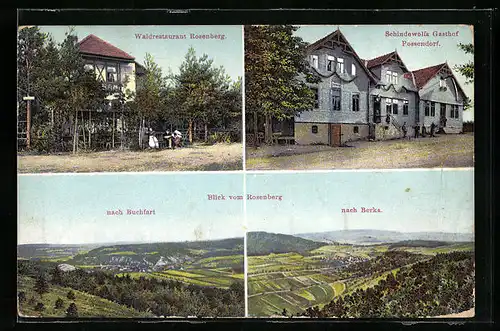 AK Berka /Ilm, Ortsansichten Berka und Buchfart vom Rosenberg, Waldrestaurant Rosenberg, Schindewolfs Gasthof Possendorf
