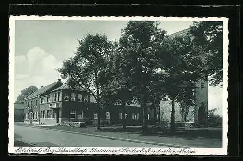 AK Büderich b. Düsseldorf, Restaurant Lindenhof mit altem Turm