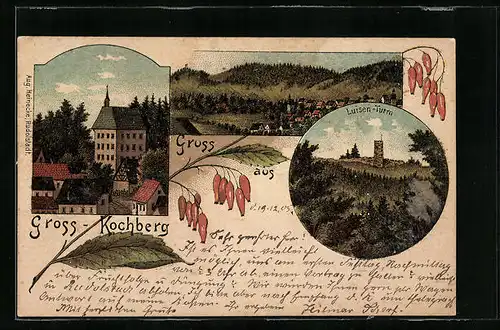 Lithographie Grosskochberg, Totalansicht mit Luisen-Turm