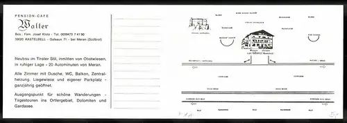 Klapp-AK Kastelbell bei Meran, Pension-Cafe Walter mit Landschaftspanorama