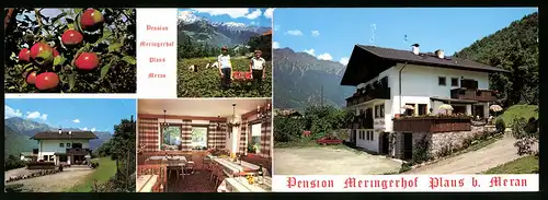 Klapp-AK Plaus b. Meran, Hotel-Pension Meringerhof mit Gebirgslandschaft