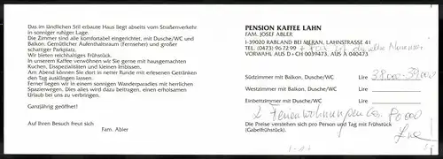 Klapp-AK Rabland bei Meran, Hotel-Pension Kaffee Lahn in der Lahnstrasse 41