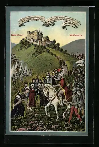 AK Weinsberg, Weibertreu, Bevölkerung flieht vor der Belagerung von der Burg