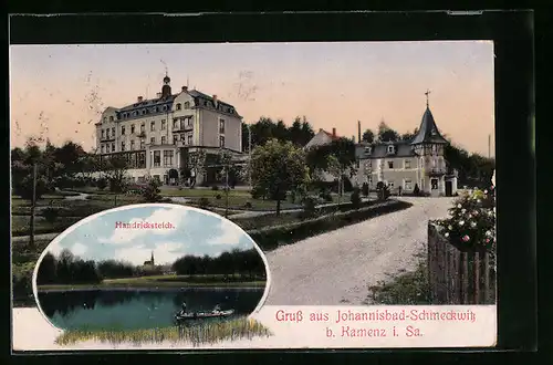 AK Kamenz /Sa., Johannisbad-Schmeckwitz, Partie am Handricksteich