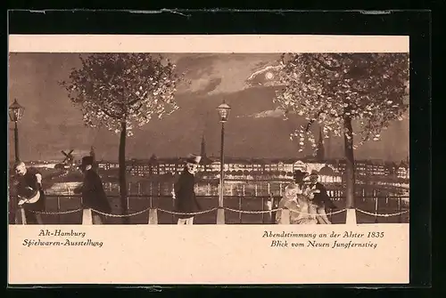 Künstler-AK Hamburg, Abendstimmung an der Alster 1835, Neuer Jungfernstieg, Alt-Hamburg