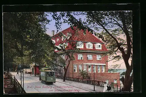 AK Kiel, Studentenheim Neue Seeburg am Düsternbrocker Weg, mit Strassenbahn