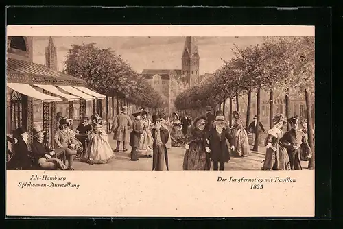 Künstler-AK Hamburg, Der Jungfernstieg mit Pavillon 1825, Alt-Hamburg