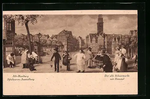 Künstler-AK Hamburg, Der alte Schaarmarkt mit Hummel, Alt-Hamburg