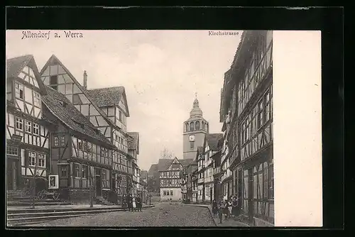 AK Allendorf a. Werra, Partie in der Kirchstrasse mit Blick auf Kirche
