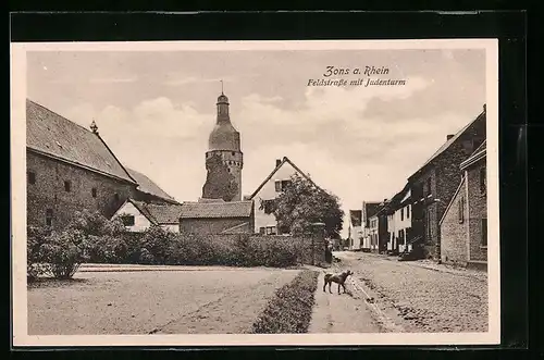 AK Zons am Rhein, Feldstrasse mit Judenturm