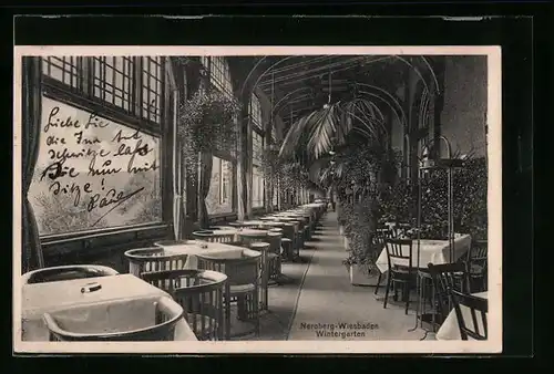AK Wiesbaden, Innenansicht des Wintergarten auf dem Neroberg