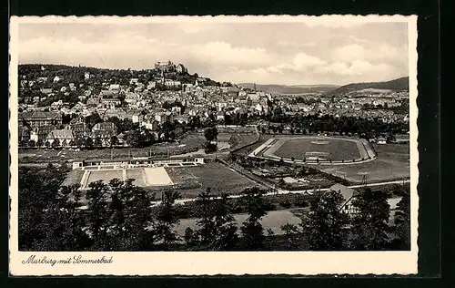 AK Marburg, Ortsansicht mit Sommerbad