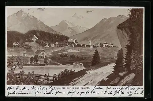 Foto-AK Fritz Gratl: Igls, Panorama mit Serles und Habicht