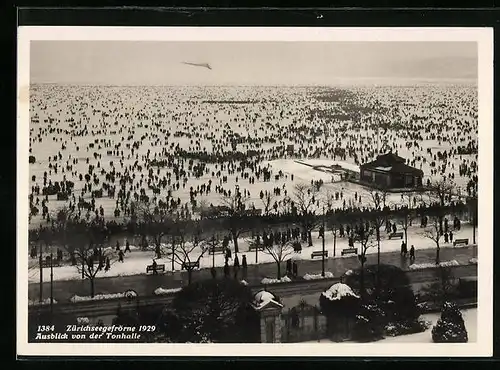 AK Zürich, Zürichseegefrörne im Jahr 1929, gesehen von der Tonhalle aus