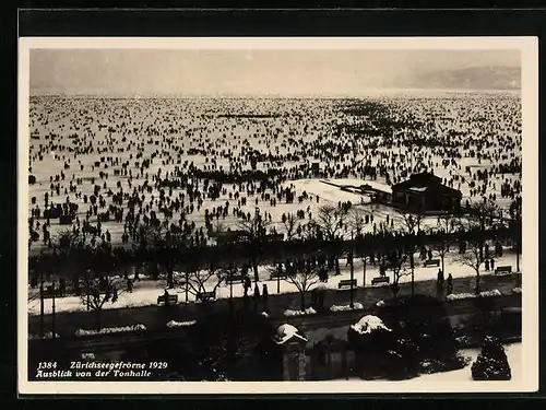 AK Zürich, Zürichseegefrörne im Jahr 1929, gesehen von der Tonhalle aus