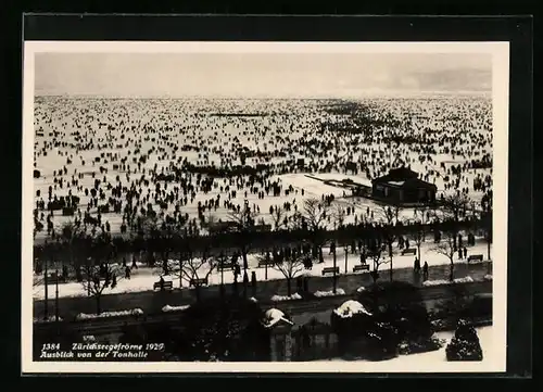 AK Zürich, Zürichseegefrörne im Jahr 1929, gesehen von der Tonhalle