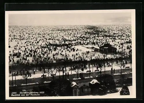 AK Zürich, Zürichseegefrörne im Jahr 1929, gesehen von der Tonhalle aus