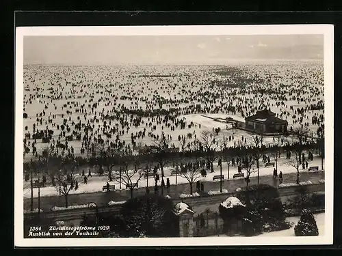 AK Zürich, Zürichseegefrörne im Jahr 1929, Ausblick von der Tonhalle