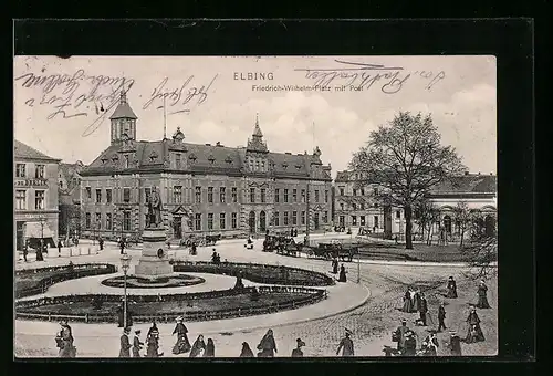 AK Elbing, Friedrich-Wilhelm-Platz mit Post