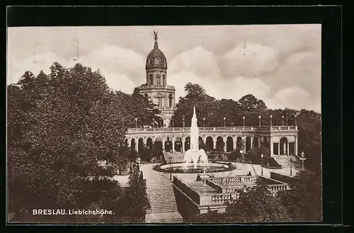 AK Breslau, Liebichshöhe mit Springbrunnen