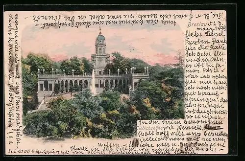 AK Breslau, Liebichshöhe mit Springbrunnen